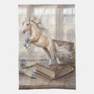 Das Gelehrte Pferd springt aus einem Buch Geschirrtuch