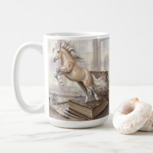 Das Gelehrte Pferd springt aus einem Buch Kaffeetasse