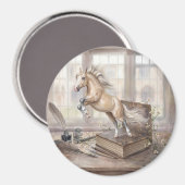 Das gelehrte Pferd springt aus einem Buch Magnet (Vorderseite/Rückseite)