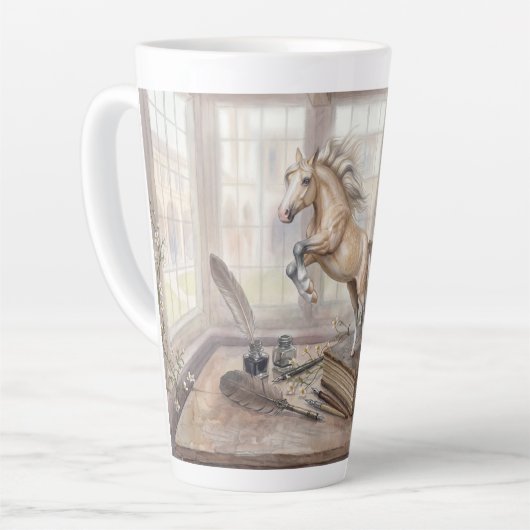 Das Gelehrte Pferd springt aus einem Buch Milchtasse (Linke Ecke)