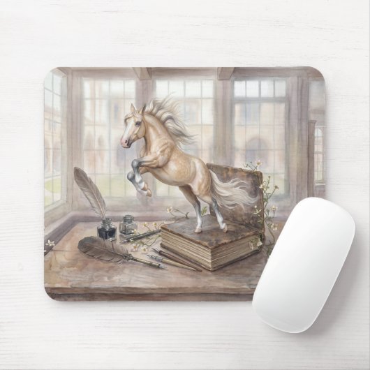 Das Gelehrte Pferd springt aus einem Buch Mousepad (Mit Mouse)