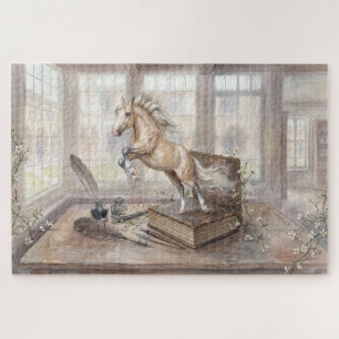 Das gelehrte Pferd springt aus einem Buch Puzzle