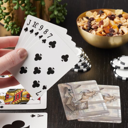Das gelehrte Pferd springt aus einem Buch Spielkarten (In Situ)