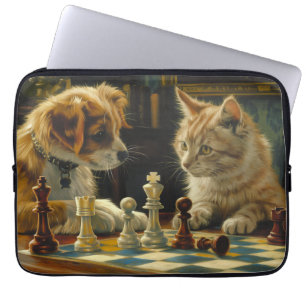 Das Gelehrten-Poker Katze und Hund spielen Schac Laptopschutzhülle