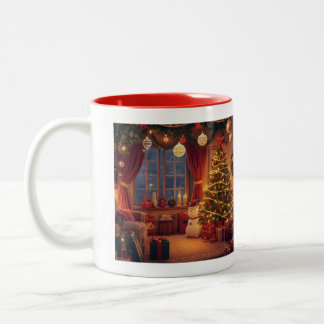 Das gemütliche Weihnachtsfest im Wohnzimmer Zweifarbige Tasse