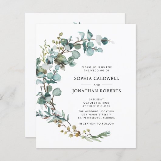 Das gesamte Budget in einer Eukalyptus-Hochzeitsfe (Vorne/Hinten)