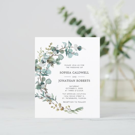 Das gesamte Budget in einer Eukalyptus-Hochzeitsfe (Stehend Vorderseite)