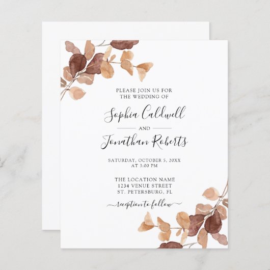 Das gesamte Budget in einer Eukalyptus-Hochzeitsfe (Vorne/Hinten)