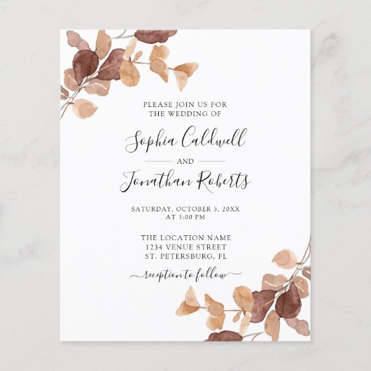 Das gesamte Budget in einer Eukalyptus-Hochzeitsfe (Vorderseite)