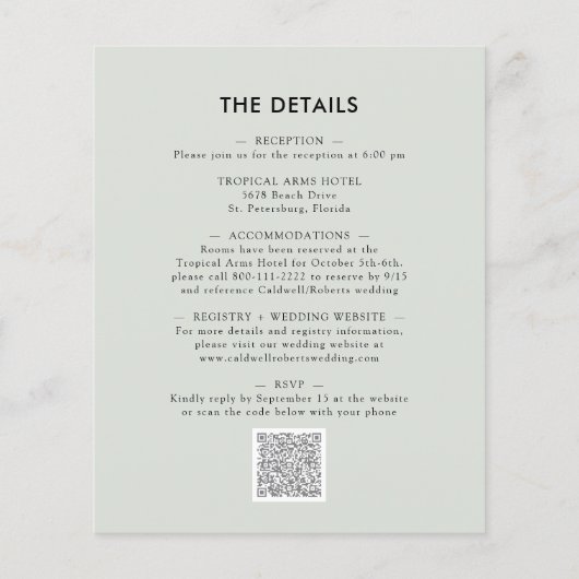 Das gesamte Budget in einer Eukalyptus-Hochzeitsfe (Rückseite)