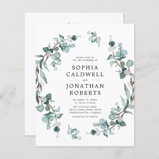 Das gesamte Budget in einer Eukalyptus-Hochzeitsfe (Vorne/Hinten)