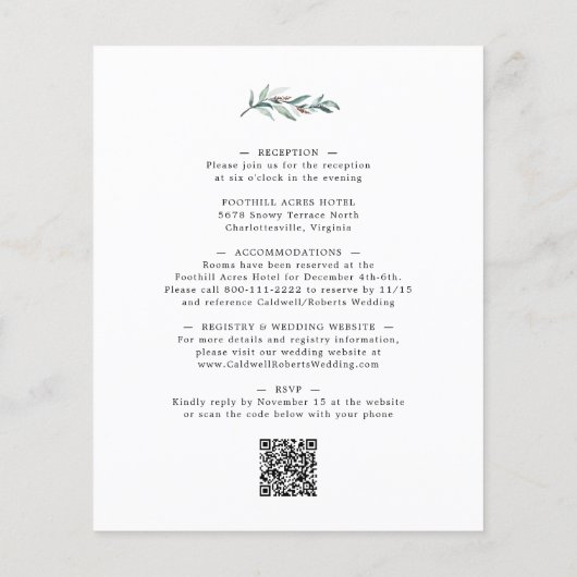 Das gesamte Budget in einer Eukalyptus-Hochzeitsfe (Rückseite)