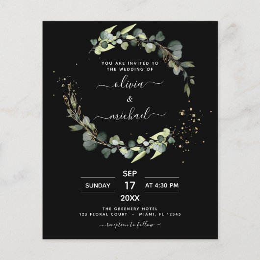 Das gesamte Budget in einer Eukalyptus-Hochzeitsfe (Vorderseite)