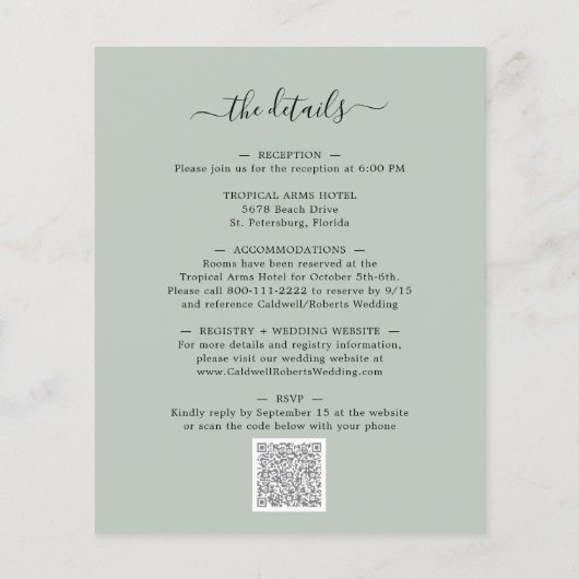 Das gesamte Budget in einer Eukalyptus-Hochzeitsfe (Rückseite)