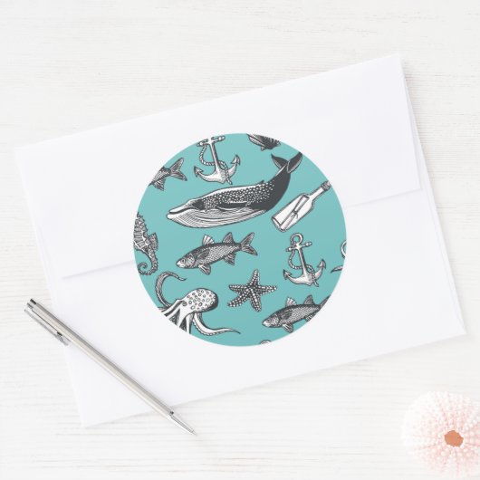 Das gesamte Meeresmuster Runder Aufkleber (Umschlag)