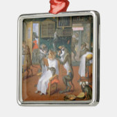 Das Geschäft des Friseurs mit Affen und Katzen Silbernes Ornament (Links)