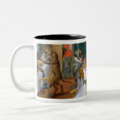 Das Geschäft des Friseurs mit Affen und Katzen Zweifarbige Tasse (Links)