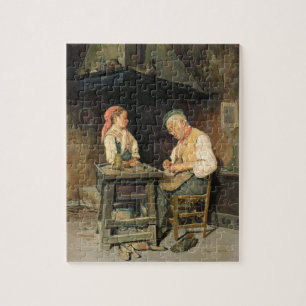 Das Geschäft des Schusters, 1874 (Öl auf Platte) Puzzle