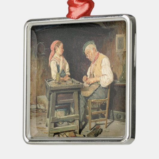 Das Geschäft des Schusters, 1874 (Öl auf Platte) Silbernes Ornament (Links)