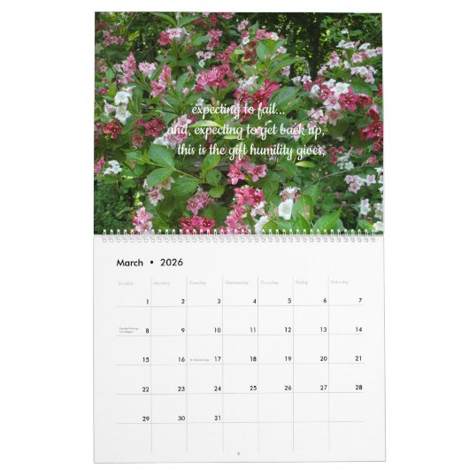 Das Geschenk Bescheidenheit gibt den Kalender (Mär 2026)
