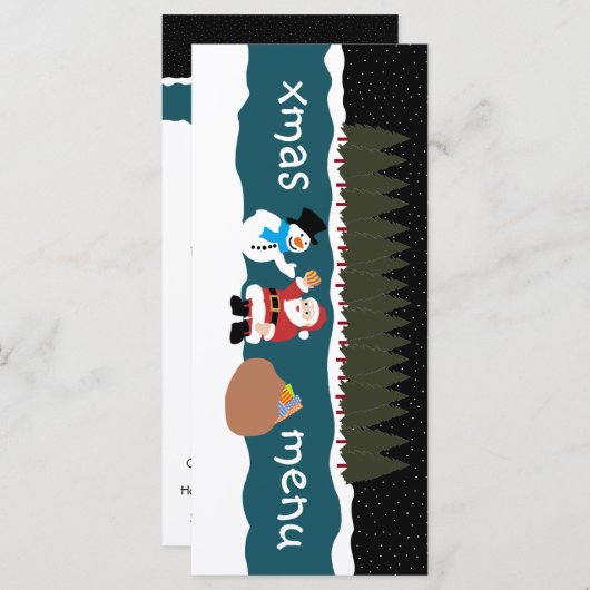 Das Geschenk des Weihnachtsmanns an das Schneemann Menükarte (Vorne/Hinten)