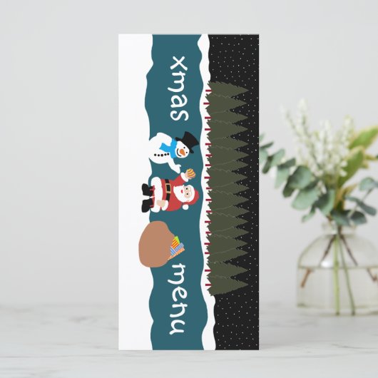 Das Geschenk des Weihnachtsmanns an das Schneemann Menükarte (Stehend Vorderseite)