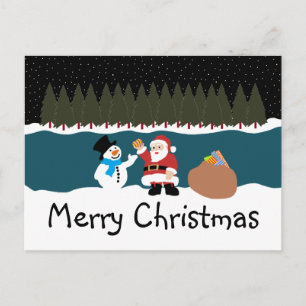 Das Geschenk des Weihnachtsmanns an die Schneemann Feiertagspostkarte