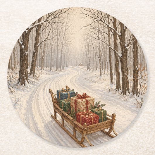 Das Geschenk des Winterwaldes Runder Pappuntersetzer (Vorderseite)