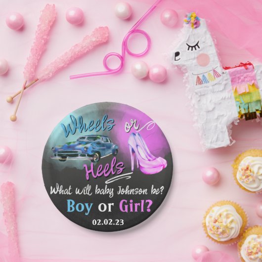 Das Geschlecht der Heels oder Räder zeigt die Papi Pappteller (Party)