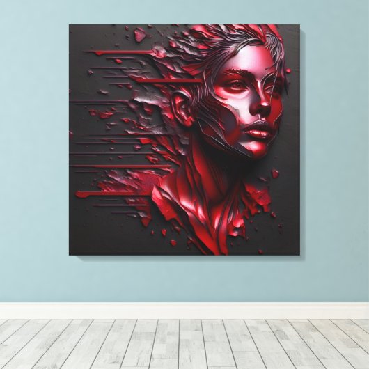 Das Gesicht der abstrakten Frau in eloxiertem Rot Leinwanddruck (Insitu (Holzboden))