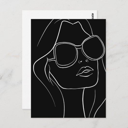 Das Gesicht der Frau in der Sonnenbrille Line Art Postkarte (Vorne/Hinten)