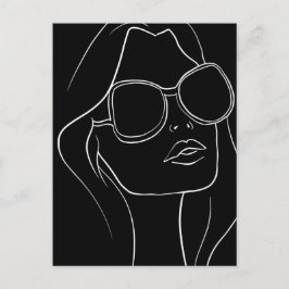 Das Gesicht der Frau in der Sonnenbrille Line Art  Postkarte