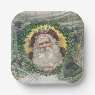 Das Gesicht des Weihnachtsmannes mitten in der Wei Pappteller