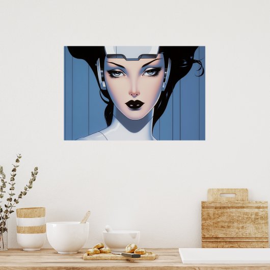Das Gesicht einer Cyborg-Airbrush-Malerei Poster (Küche)