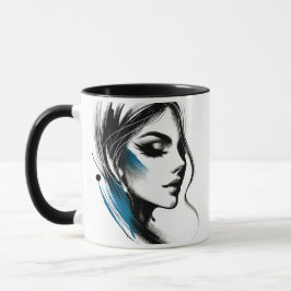 Das Gesicht einer Frau in schwarz und blau. Tasse