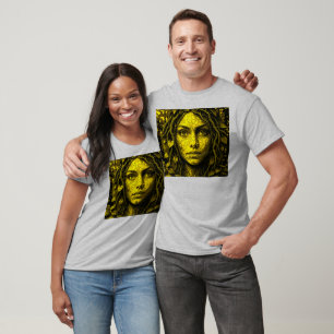 Das Gesicht einer goldenen Pflanzensache mit dem B T-Shirt
