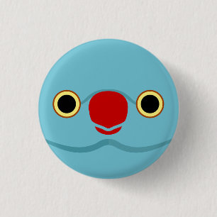 Das Gesicht eines blauen, von Rose umringten Parke Button