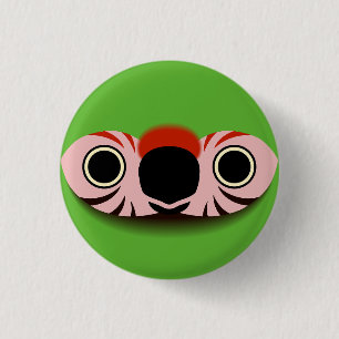 Das Gesicht eines großen grünen Ara Button