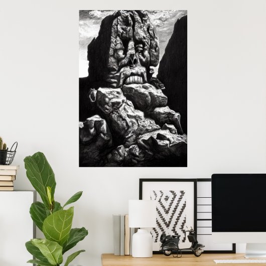Das Gesicht im Berg | AI Art Poster (Heimbüro)