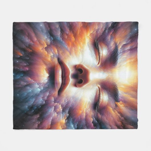 Das Gesicht vermischt sich mit farbenfrohen Wolken Fleecedecke (Vorderseite (Horizontal))