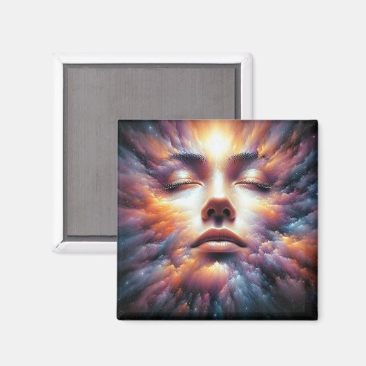 Das Gesicht vermischt sich mit farbenfrohen Wolken Magnet (Vorderseite/Rückseite)