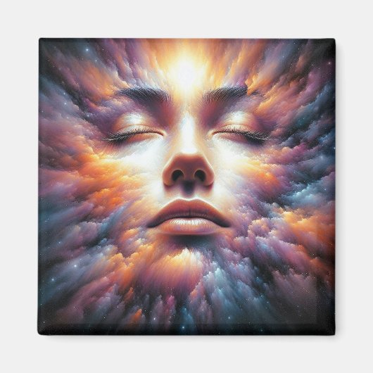 Das Gesicht vermischt sich mit farbenfrohen Wolken Magnet (Vorne)