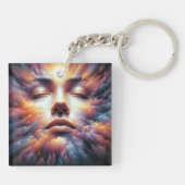 Das Gesicht vermischt sich mit farbenfrohen Wolken Schlüsselanhänger (Rückseite)