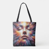 Das Gesicht vermischt sich mit farbenfrohen Wolken Tasche (Rückseite)