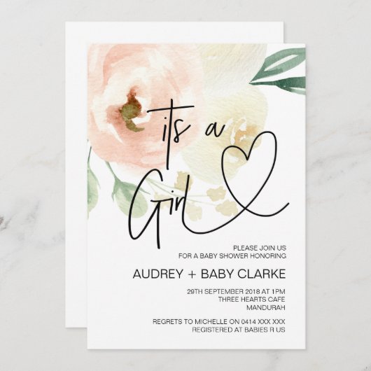Das Girl Baby Dusche Party New Baby Party Floral Einladung (Vorne/Hinten)