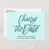 Das Glamorou Aqua Glitzer Skript ändert das Datum Ankündigungspostkarte (Vorne/Hinten)