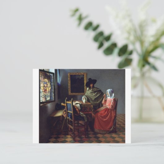 Das Glas Wein von Johannes Vermeer Postkarte (Stehend Vorderseite)