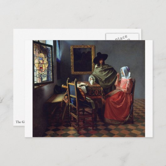 Das Glas Wein von Johannes Vermeer Postkarte (Vorne/Hinten)
