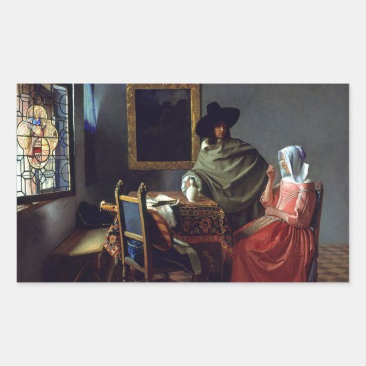Das Glas Wein von Johannes Vermeer Rechteckiger Aufkleber (Vorderseite)