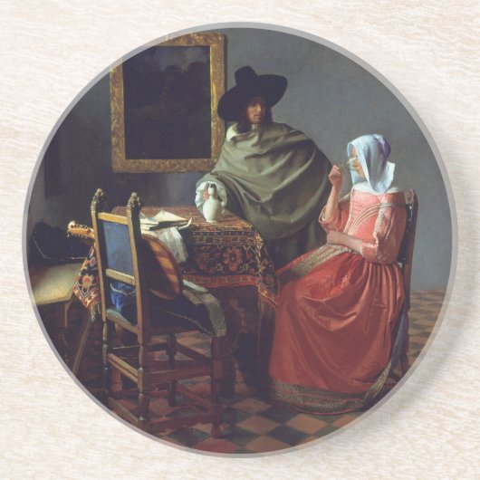 Das Glas Wein von Johannes Vermeer Sandstein Untersetzer (Vorne)